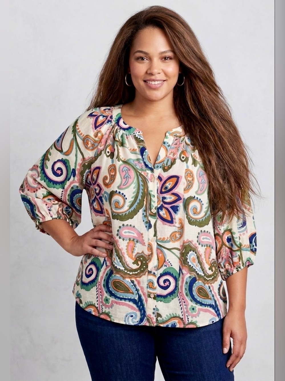 EUC CeCe  Vibrant Paisley Top